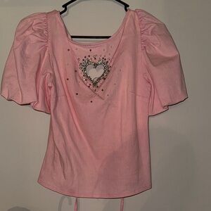 Pastels Clothing Pink Ruched Puff Sleeve Blouse